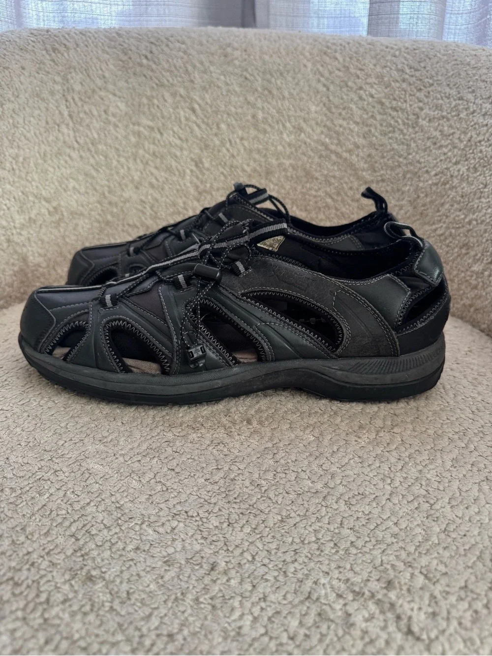 Rockport XCS Men’s Fisherman Sandals Black Leather Slip Resistant Size 12